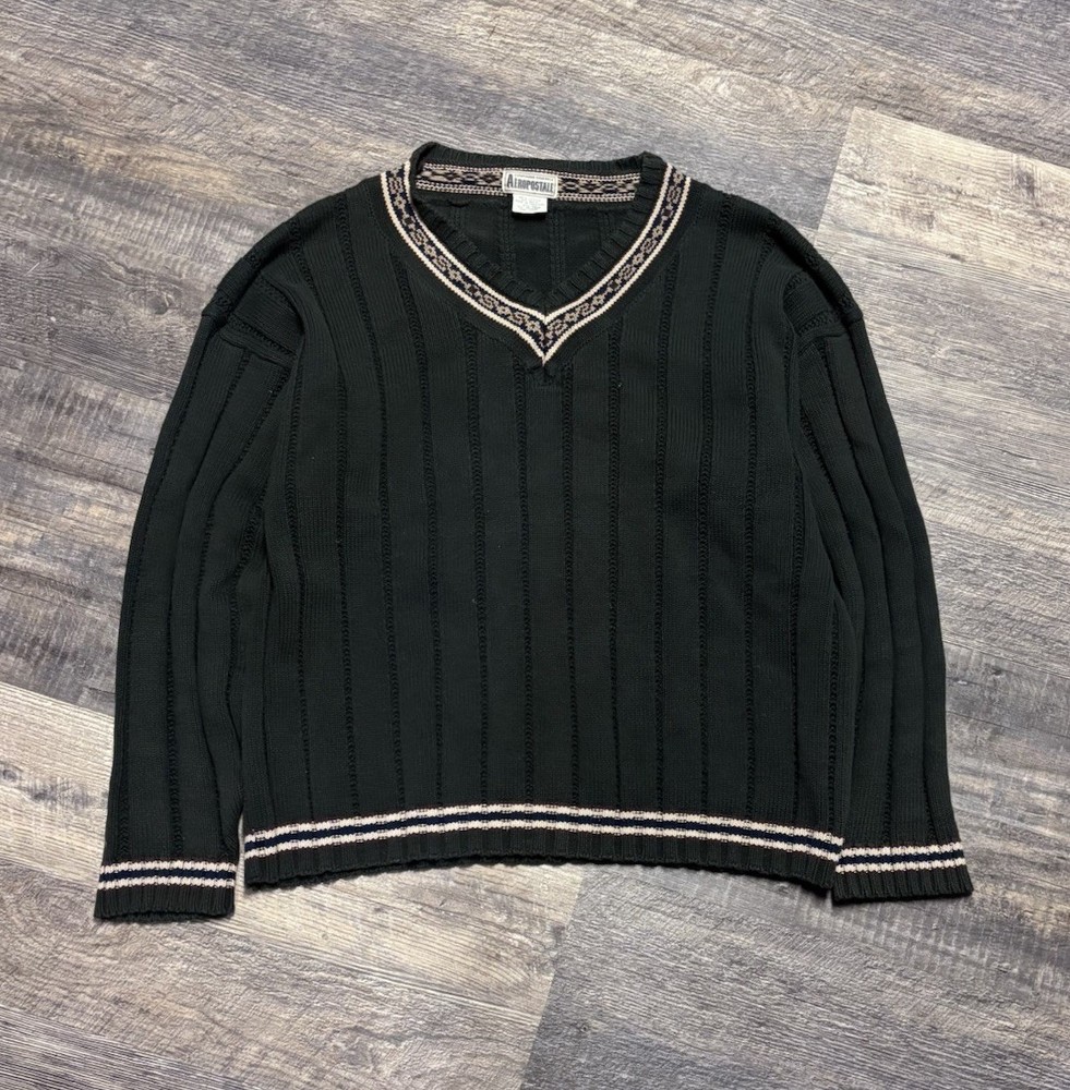 Vintage 90s Y2K Aeropostale Knit Pine Green V-Neck Pullover Sweater Men’s XL
