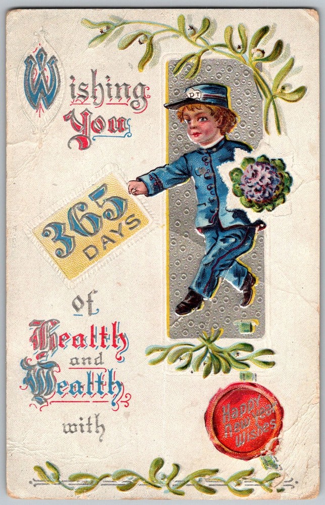 Antique Postcard New Year Boy Greeting 1910s