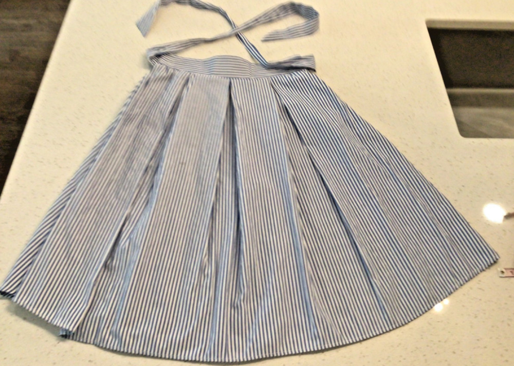 See You Monday Skirt Womens Sz L Blue White Striped Pull On Elastic Tie Waist