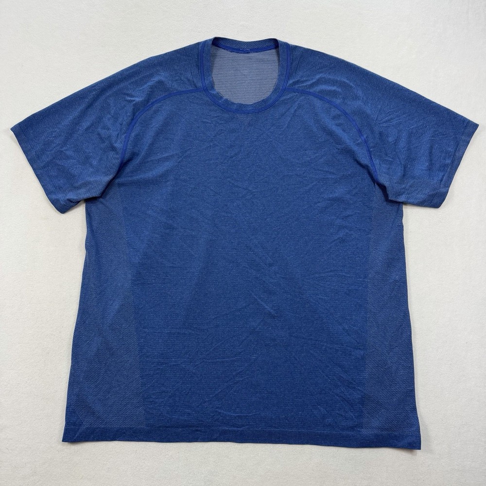 Lululemon Metal Tech Vent T-Shirt Mens XXL Blue Stretch Your Head Short Sleeve