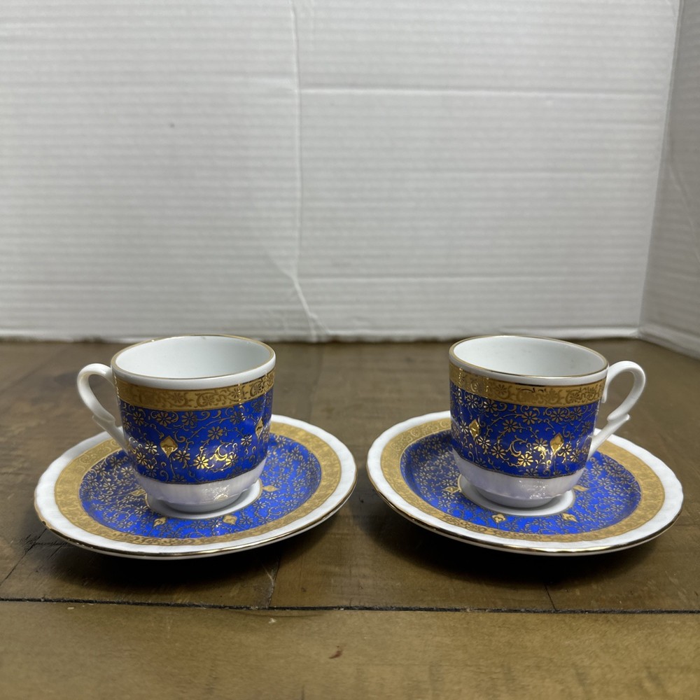 2-Gural Porselen/Porcelain Turkish Small Demitasse Cups and Saucers Set #1013
