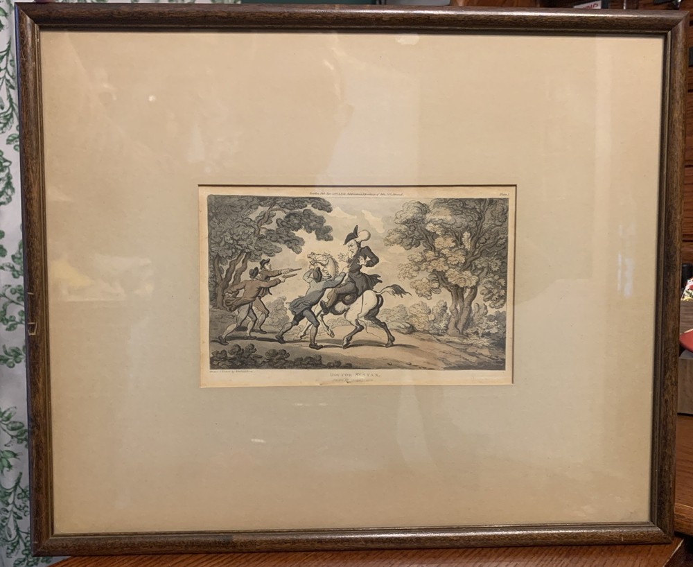 Vintage Framed W/glass  Print,DR.STOPPED BY HIGHWAYMEN,Dr.Syntax,Rolandson,c1820