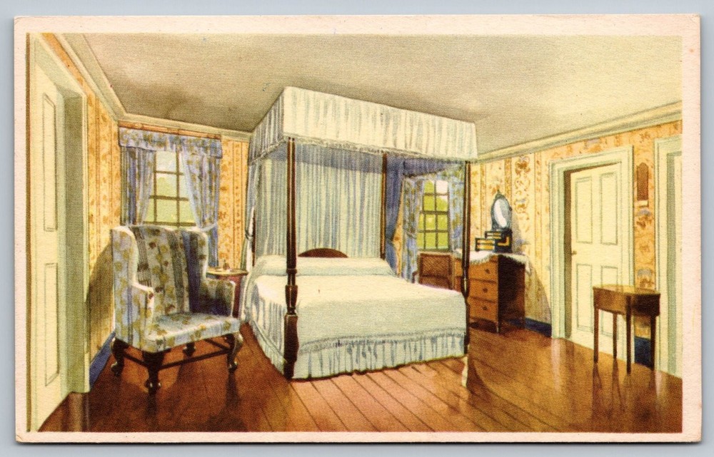 Vintage 1934 Mount Vernon General Washington's Bed Chamber Postcard