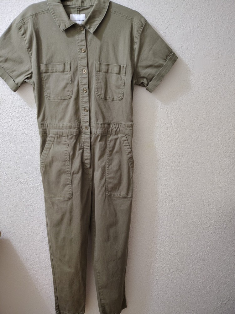 Celebrity Pink Olive Short Sleeve Button-Up Jumpsuit Women's Size L