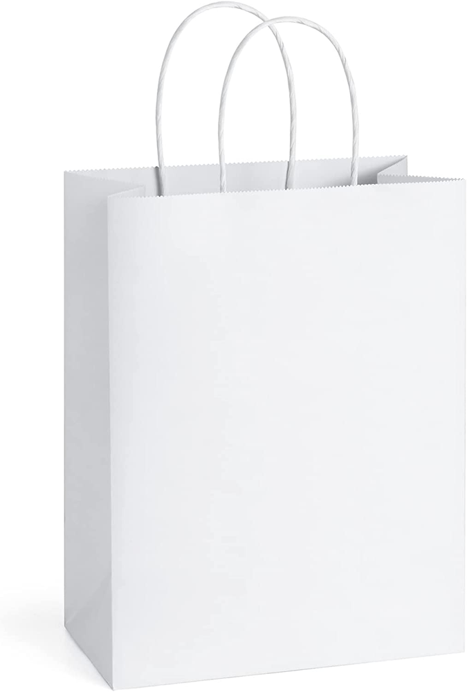 25Pcs White Gift Bags 8X4.25X10.5 Kraft Paper for Gifts, Shopping Retail Merchan