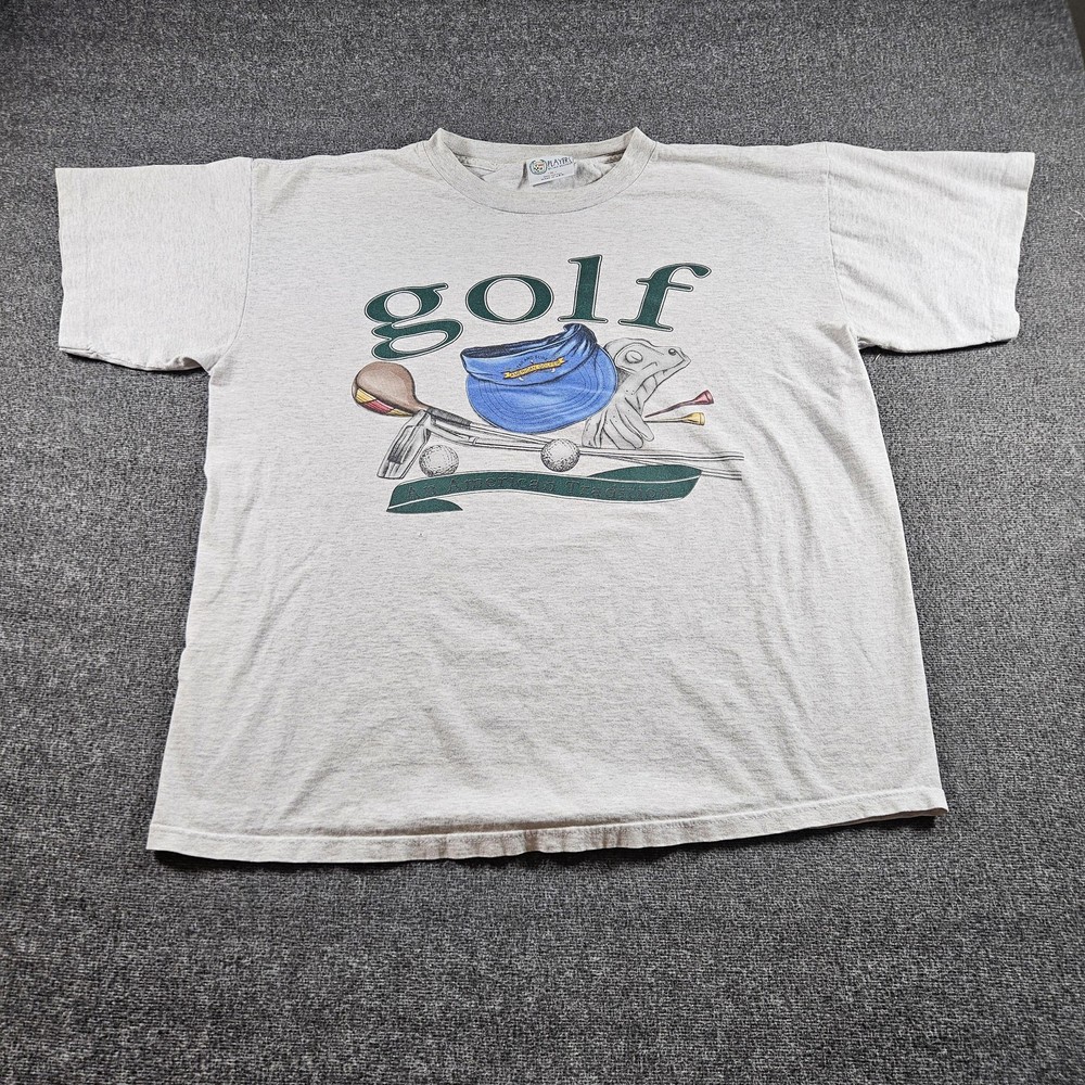 Vintage Players By Van Heusen Golf Shirt Mens XL Gray Graphic Made USA 90s Tee