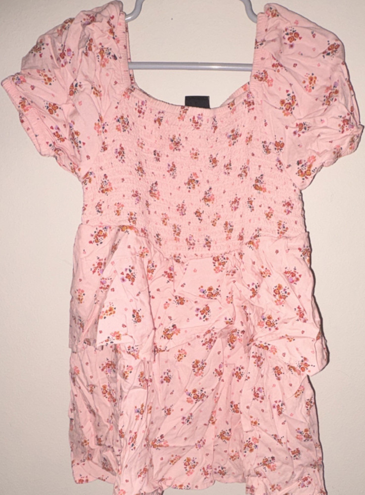 art class Girls Pink Floral A-Line Dress 5T Knee Length Ruffle Puff Sleeve