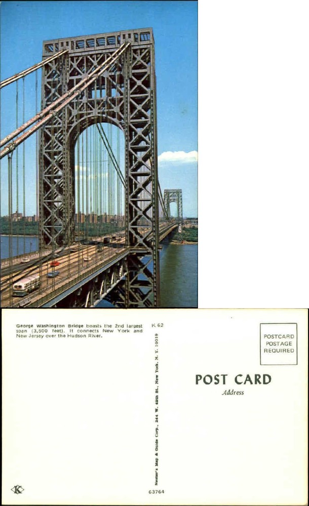 George Washington Bridge NY to NJ over Hudson River vintage postcard