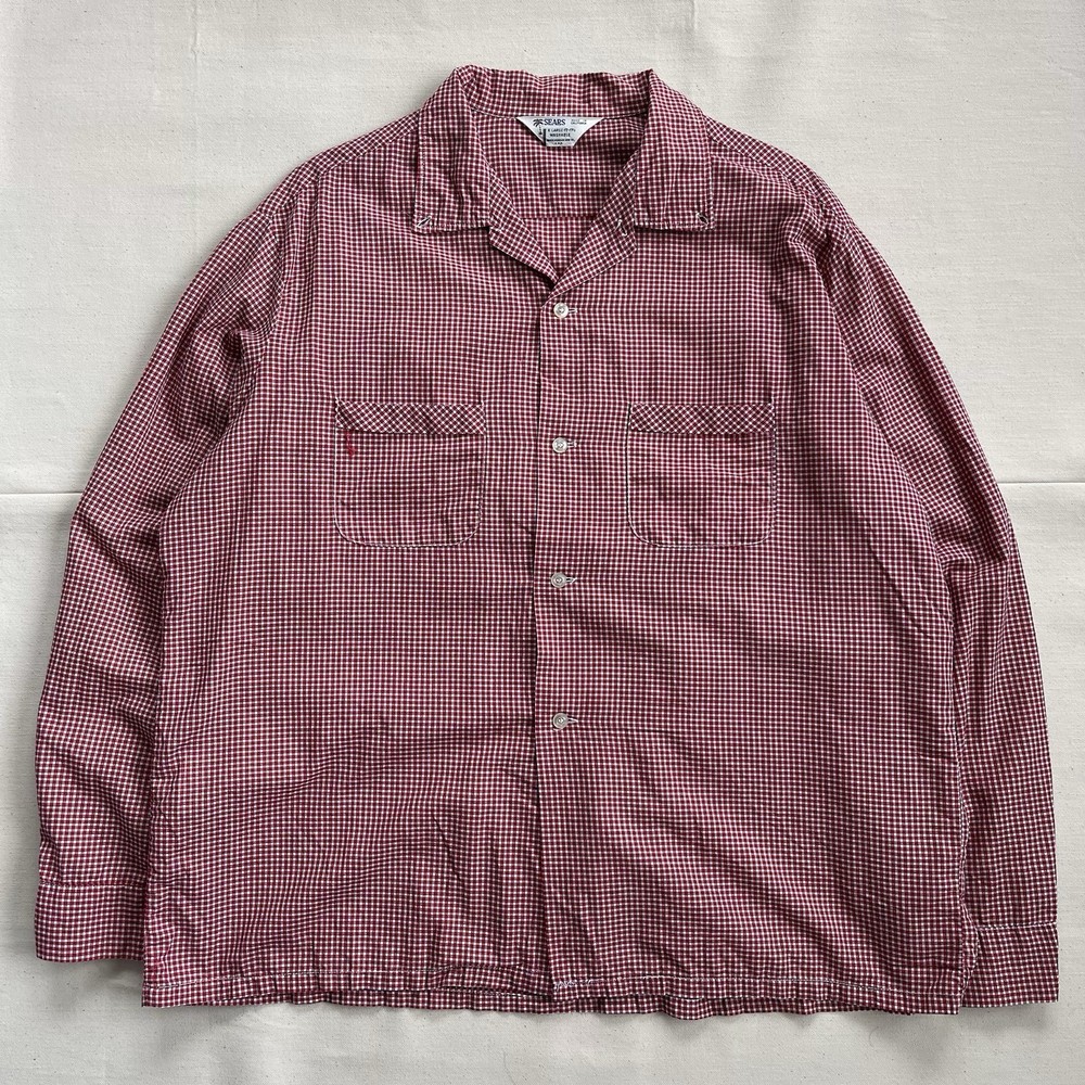 Vintage 60s Sears Cotton Plaid Button Down Rockabilly Shirt Size XL