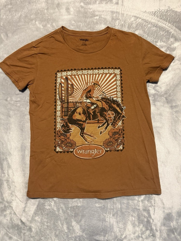 Wrangler Retro Men's Cowboy Scenic Logo Short Sleeve Graphic Print Brown Medium