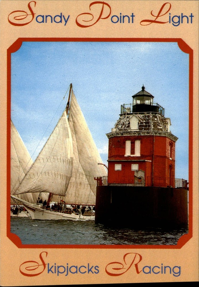 Maryland  Baltimore Sandy Point Light House Skipjacks boats ~ postcard sku039