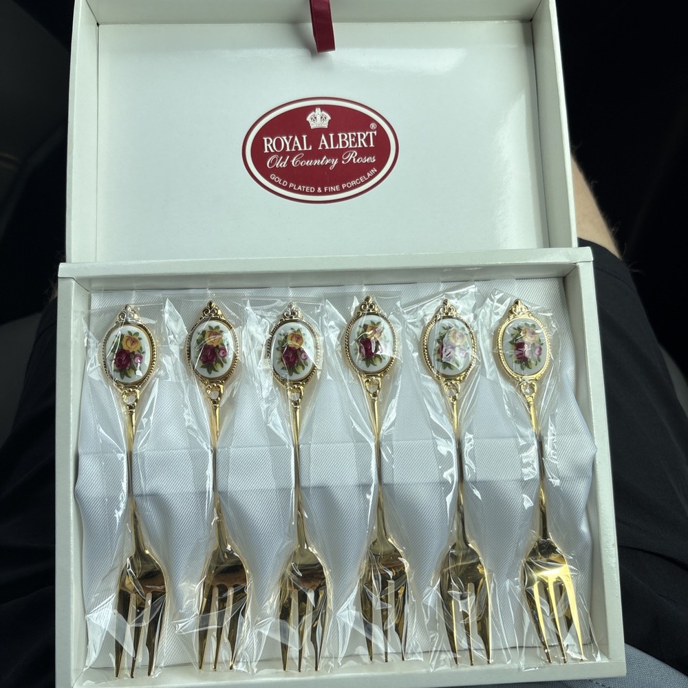Royal Albert Old Country Roses Set 6 Forchettine Dorate C/Box
