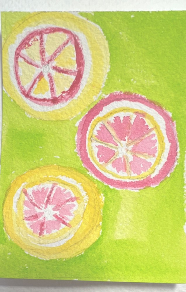 ACEO original watercolor abstract citrus fruit painting unframed miniature art