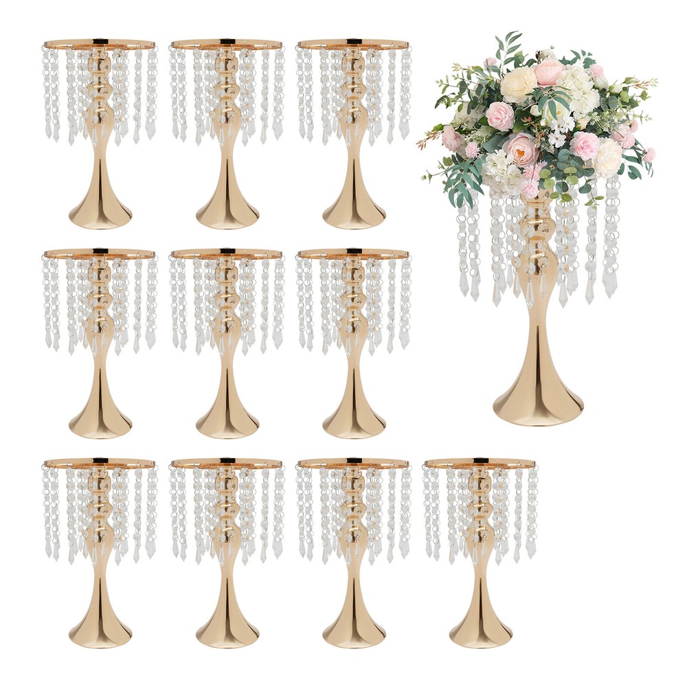 10pcs Crystal Flower Vases Gold Flower Stand for Wedding Table Centerpieces