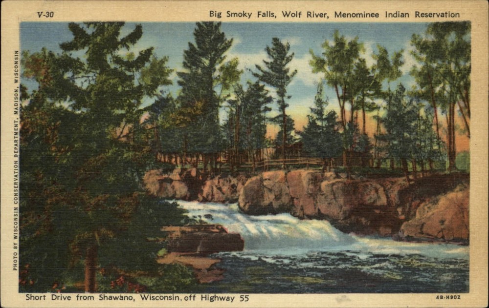 Big Smoly Falls Wolf River Menominee Indian Reservation Wisconsin ~ postcard