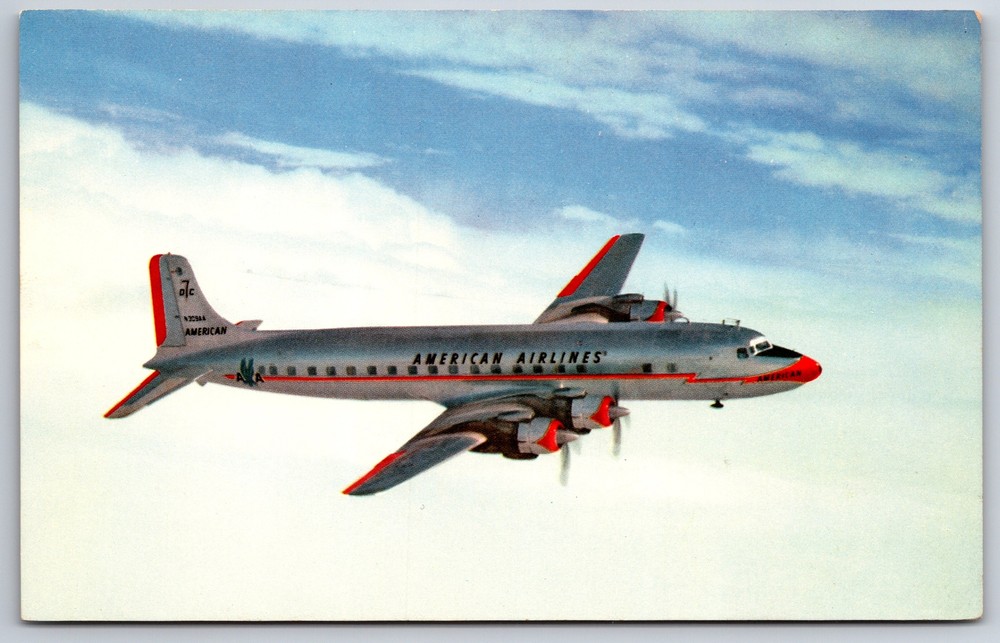 Transportation~American Airlines DC-7 Airliner Above Clouds~Vintage Postcard