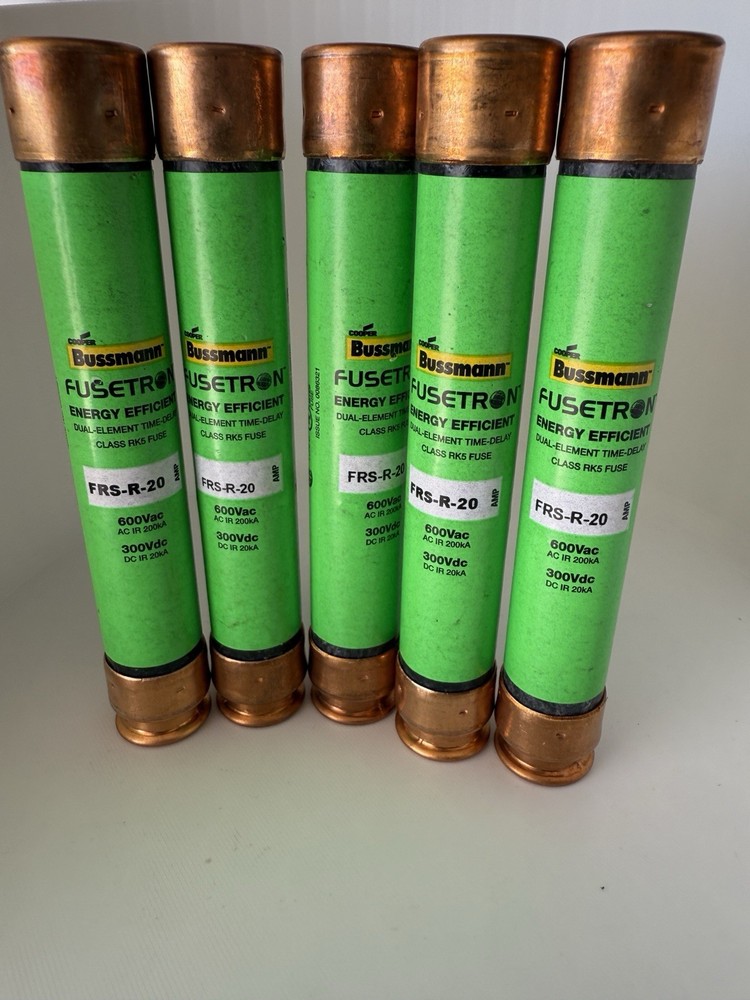 5x Bussman Fusetron FRS-R-20 Time Delay 20 Amp 600V Fuse