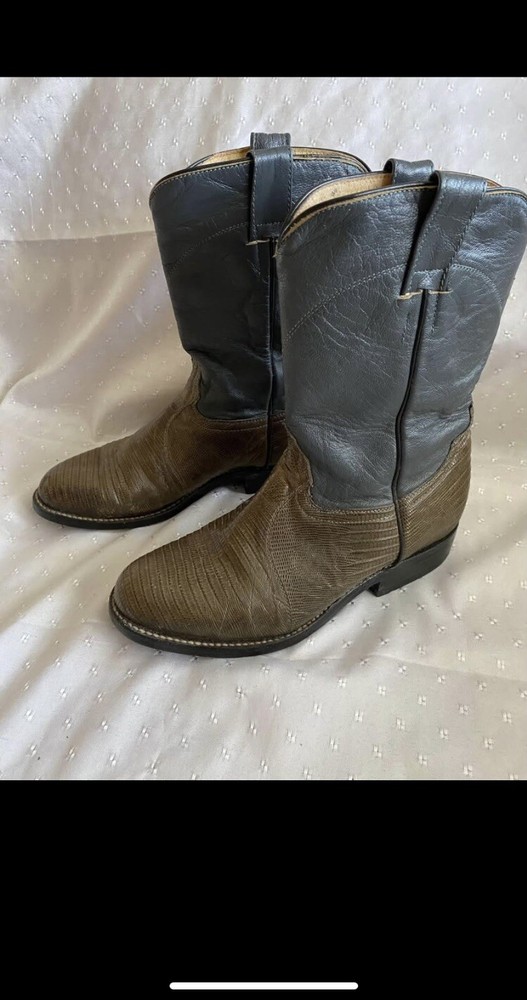 Longhorn Hilsa Vaquero Cowgirl Boots Leather Upper Lizard Snake Sz 37/8 Mexico