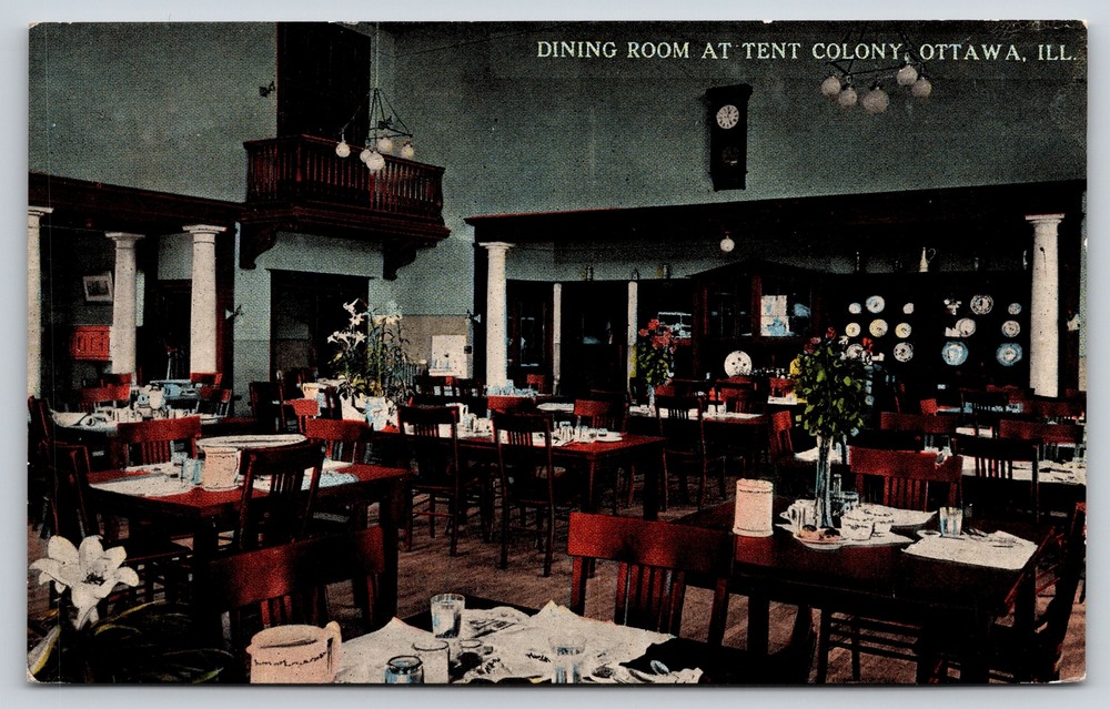 Ottawa Illinois~Dining Room Scene @ Tent Colony Restaurant~Vintage Postcard