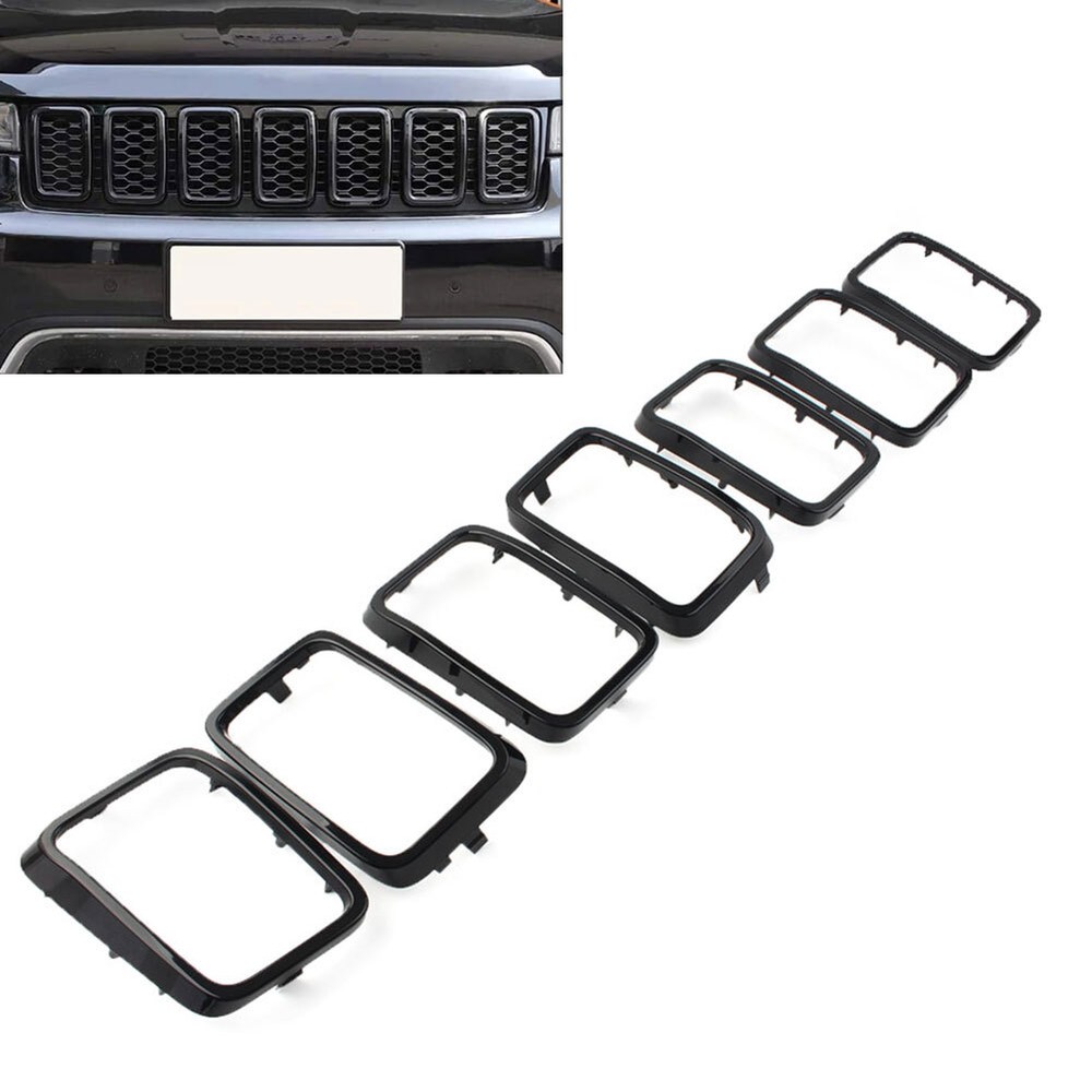Front Grille Grill Insert Ring Cover Trim For Jeep Grand Cherokee 2017-21 Black