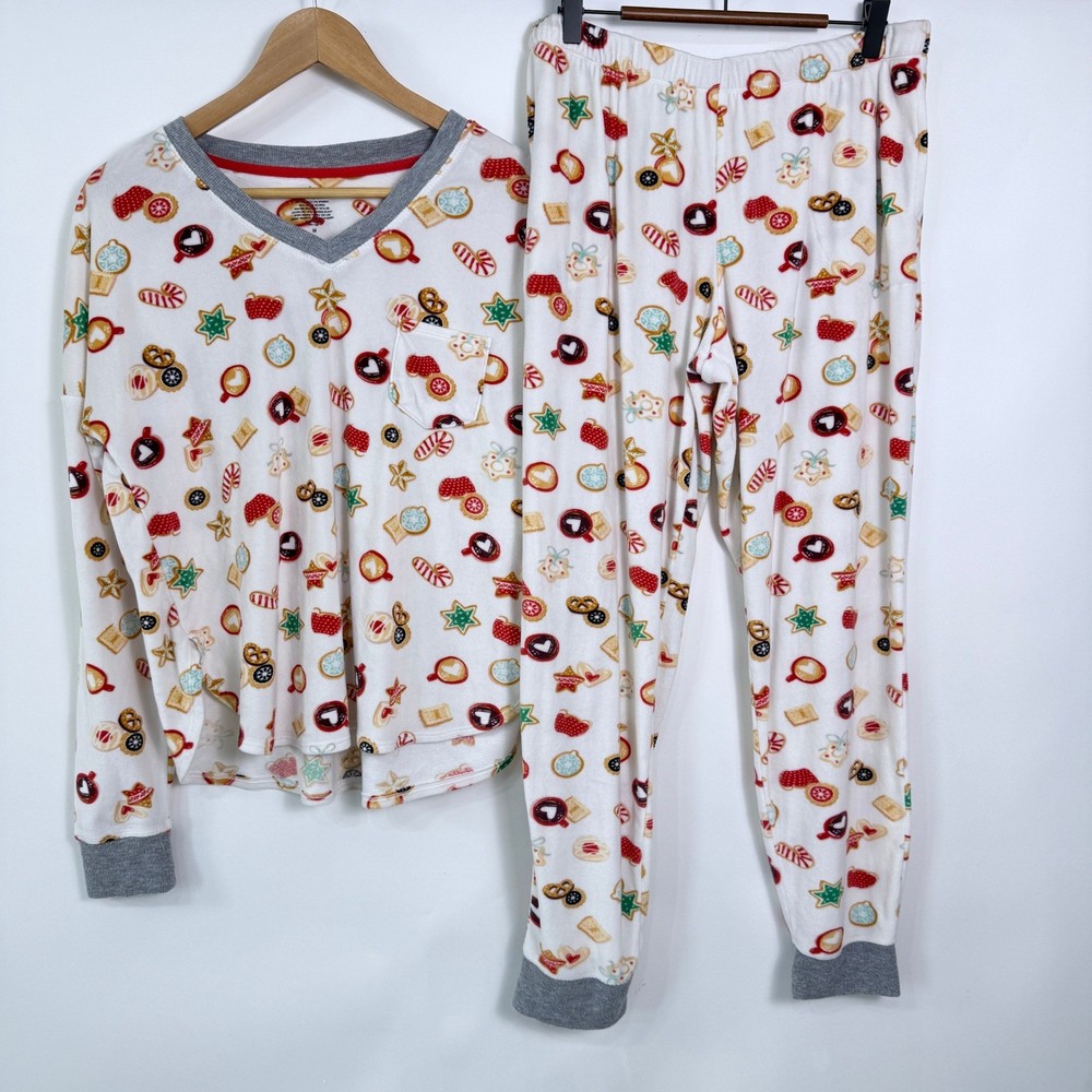 Cuddl Duds Pajama Set Women's M Ivory Cookie Holiday Christmas Loungewear