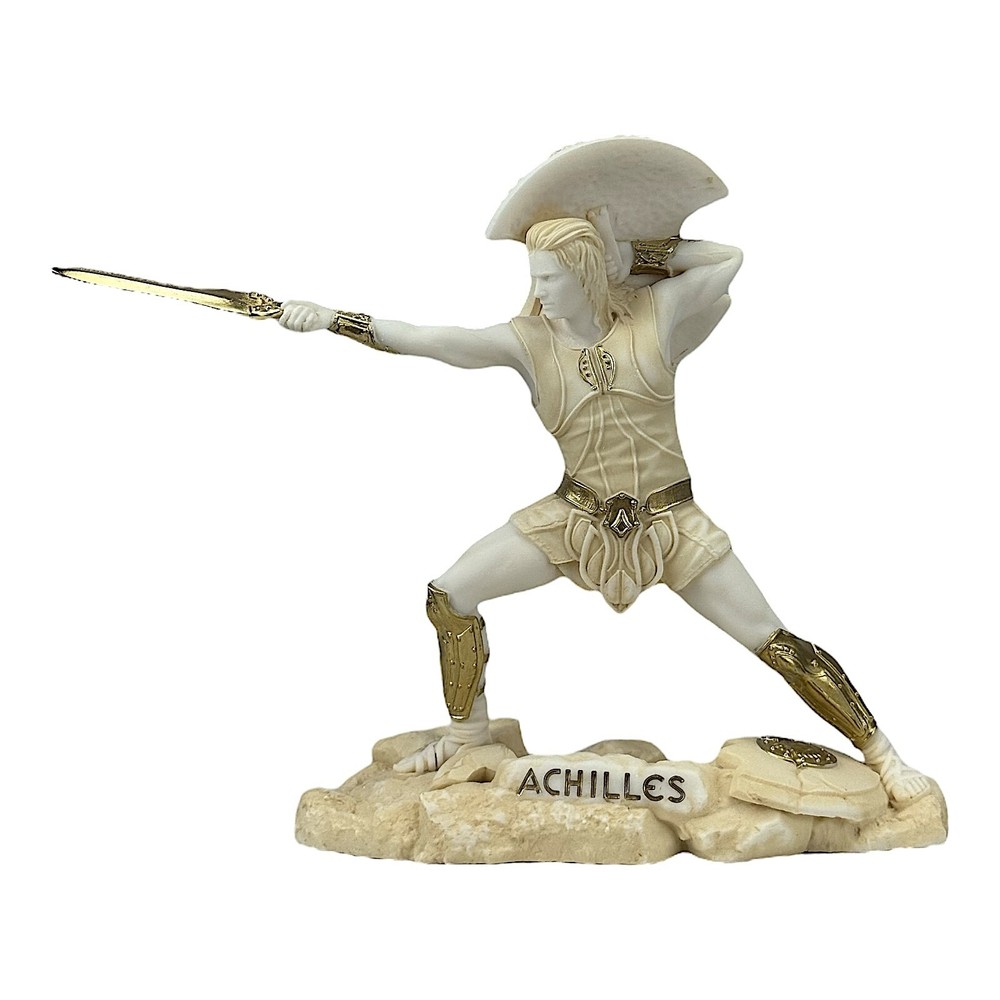 Achilles Trojan War Hero King Battle Stance Cast Marble Statue Sculpture 10.65 Inches-image