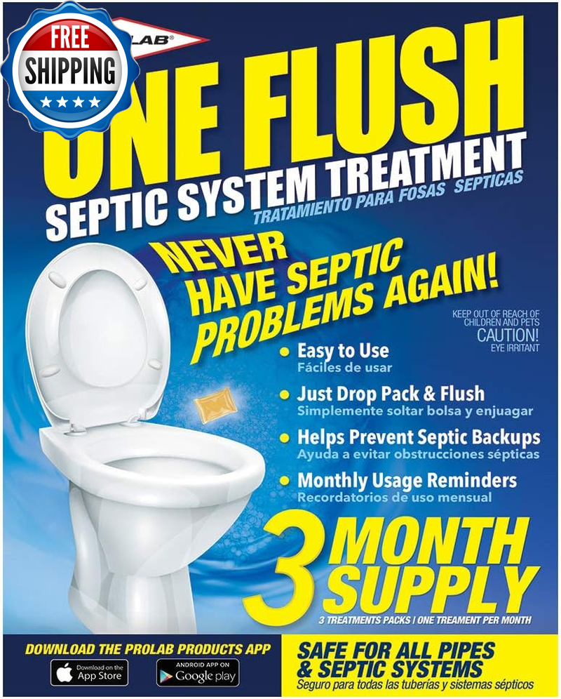 ONE FLUSH Septic Tank Treatment Packets - 3-Month Supply of Easy-Flush Bacteria for Cleaner Tanks