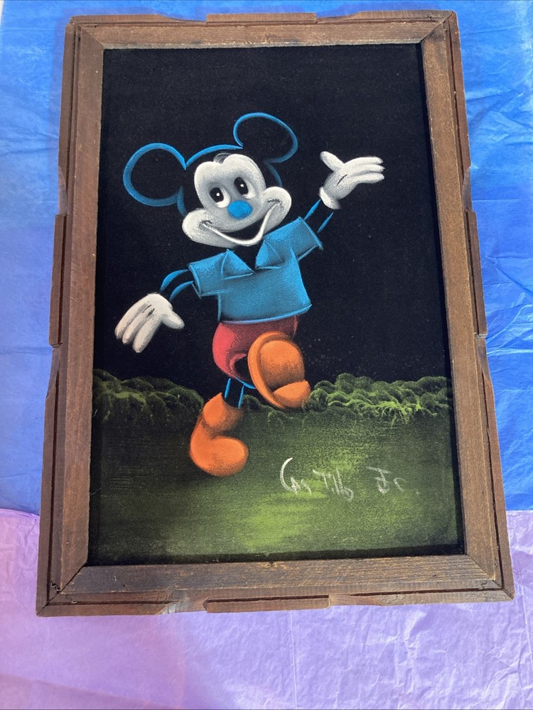 Castillo Jr., vintage black velvet painting of Mickey Mouse 14 X 20“  Mexico