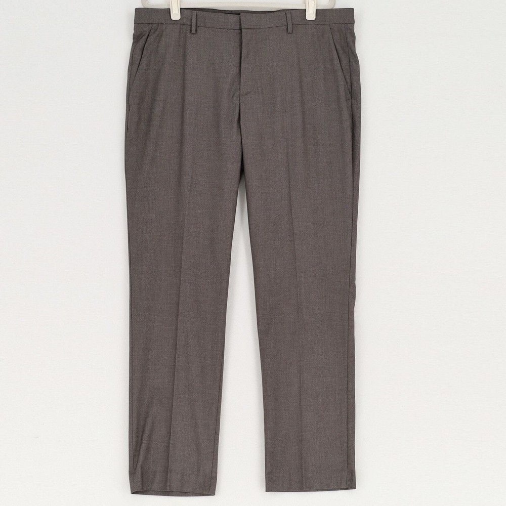 Perry Ellis Modern-Fit Stretch Grey Solid Dress Pants 38x32 for Men
