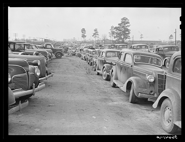 Camp Claiborne Louisiana 1940 Construction Workers Parked Cars Roadside Traffic