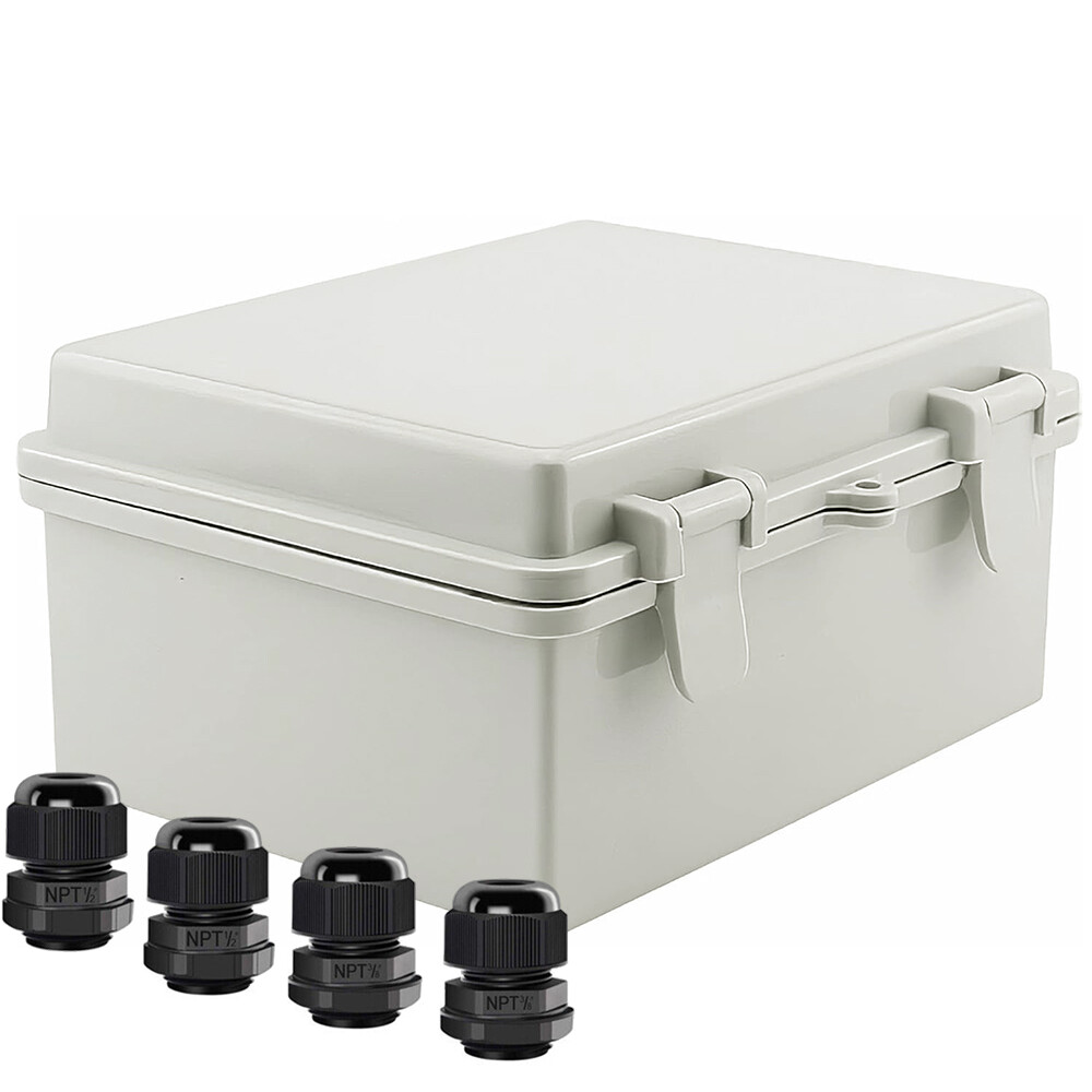 Plastic ABS Project Enclosure Waterproof Electrical Junction Box w/ Cable Glands-image