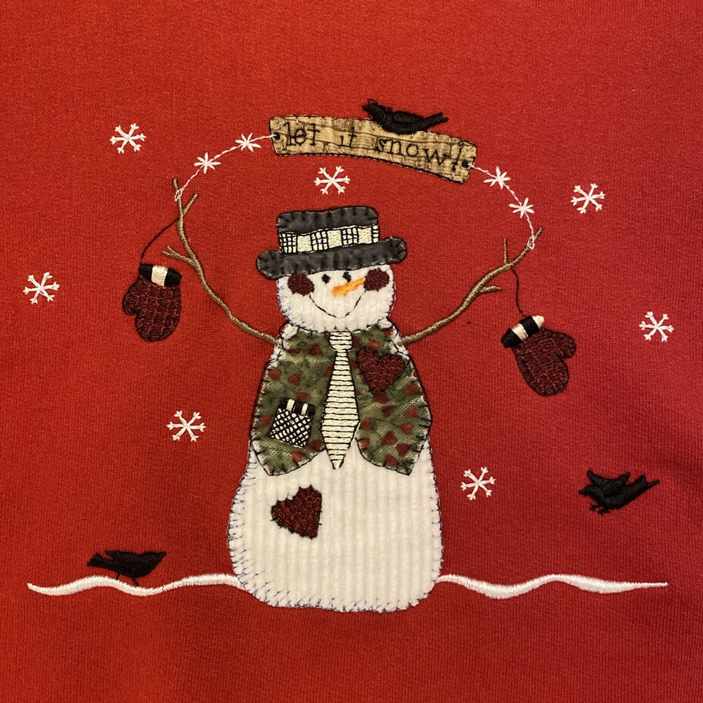 VTG Y2K Women’s Grandma Let It Snow Snowman Red Crewneck Sweatshirt Size Large