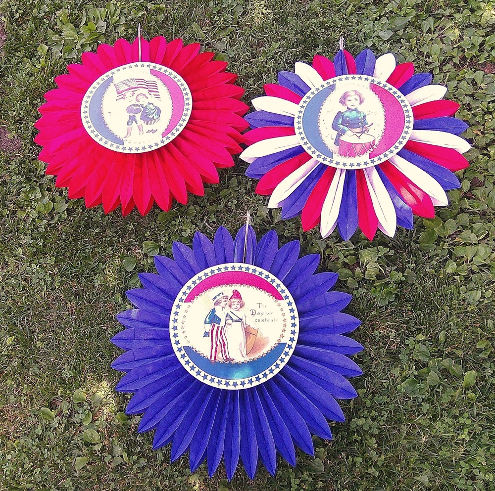 Bethany Lowe Patriotic 4th of July Tissue Paper Rosettes Set of 3 New