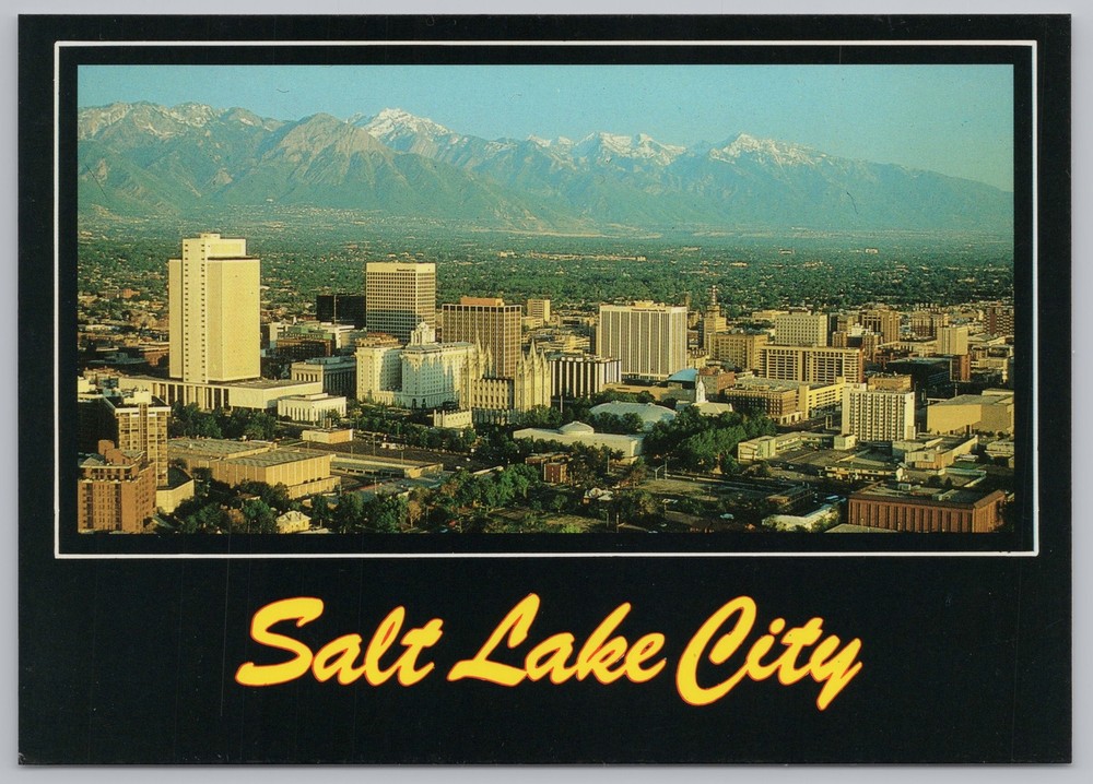 Salt Lake City Utah~Birdseye View~Mountains Behind~Continental Postcard