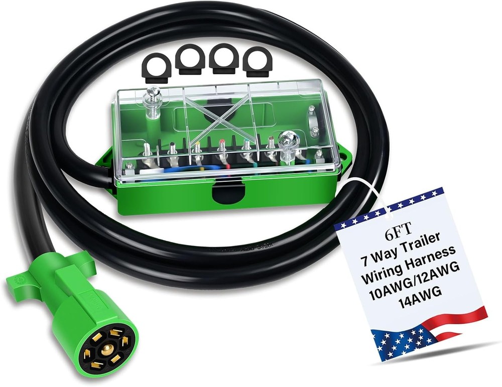 6 FT 7 Pin Trailer Wiring Harness with 7 Gang 7 Pin 6 Feet-With Junction Box