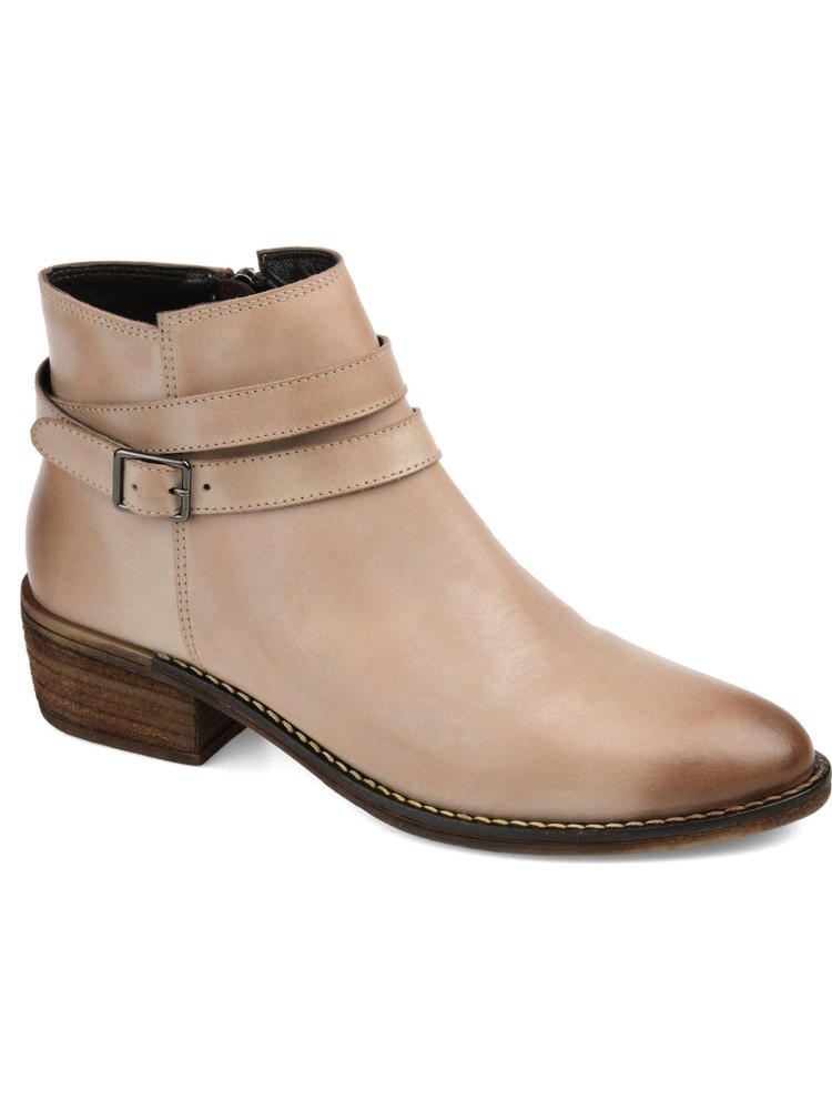 JOURNEE Womens Beige Rachelle Almond Toe Block Heel Leather Booties 5.5 M