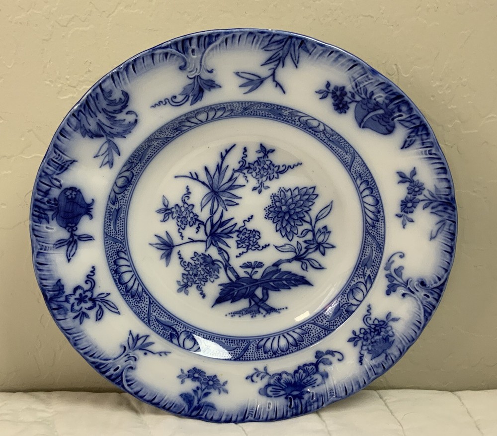 Antique Blue Transferware Large Soup Bowl, Flow Blue, Villeroy & Boch, Dresden