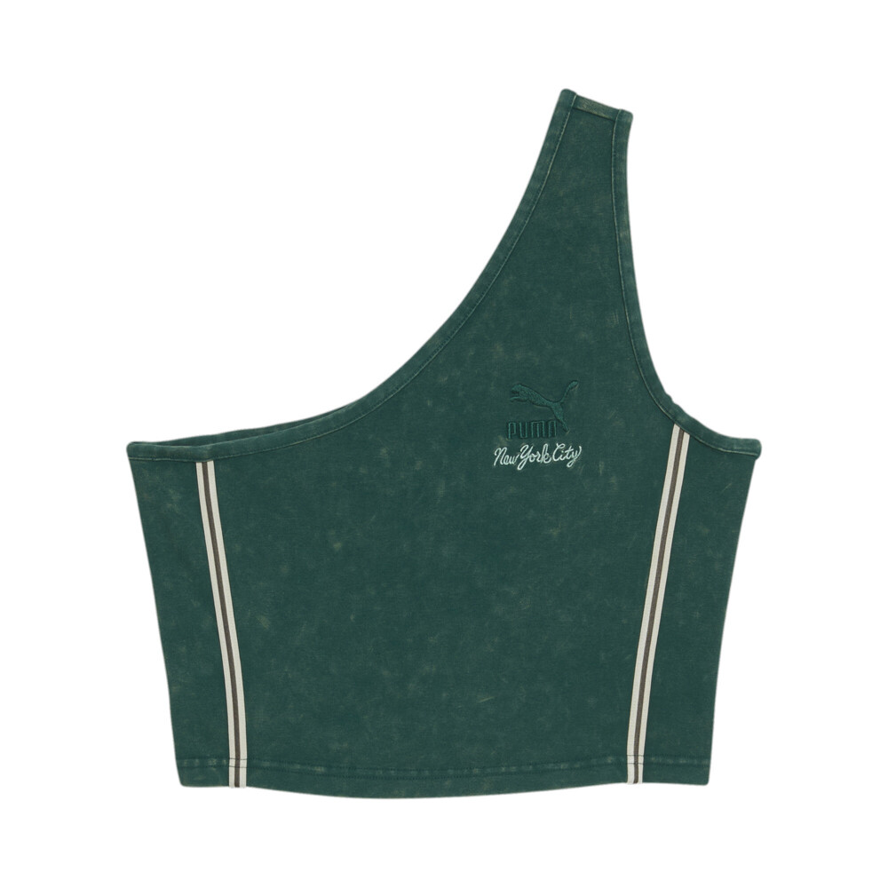Puma Nyc Remix One Shoulder Scoop Neck Tank Top Womens Green Casual  Athletic 62