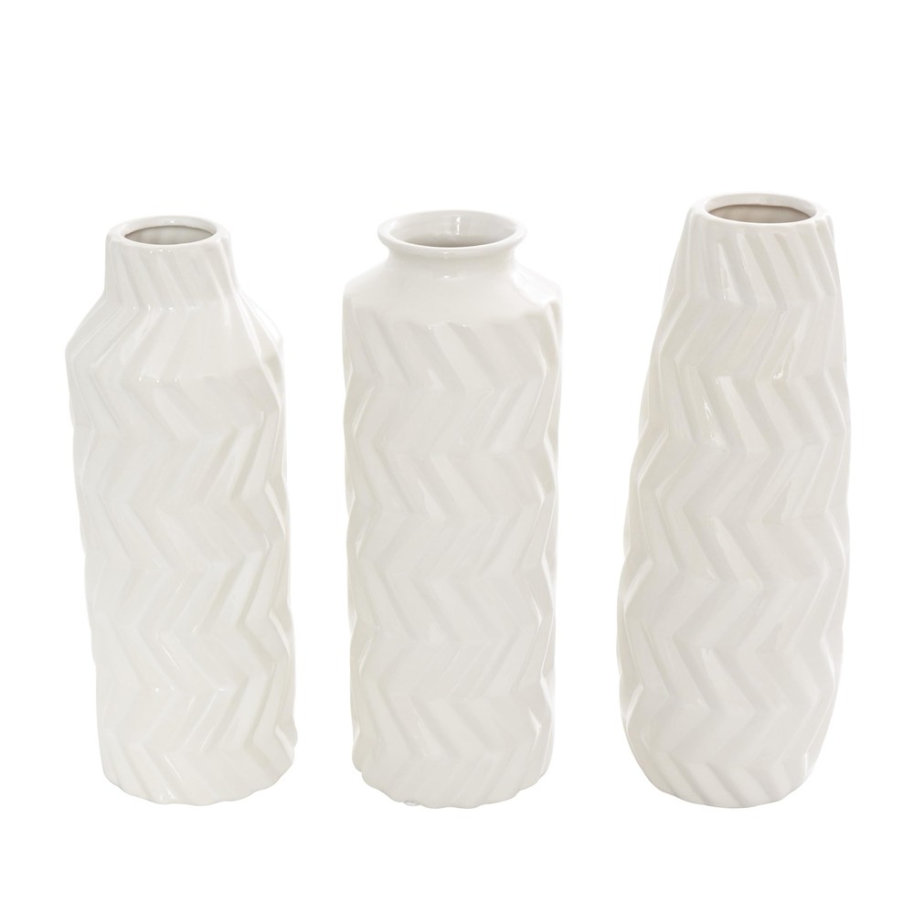 Ceramic Decorative Vase Dimensional Chevron Textured Centerpiece Vases with V...