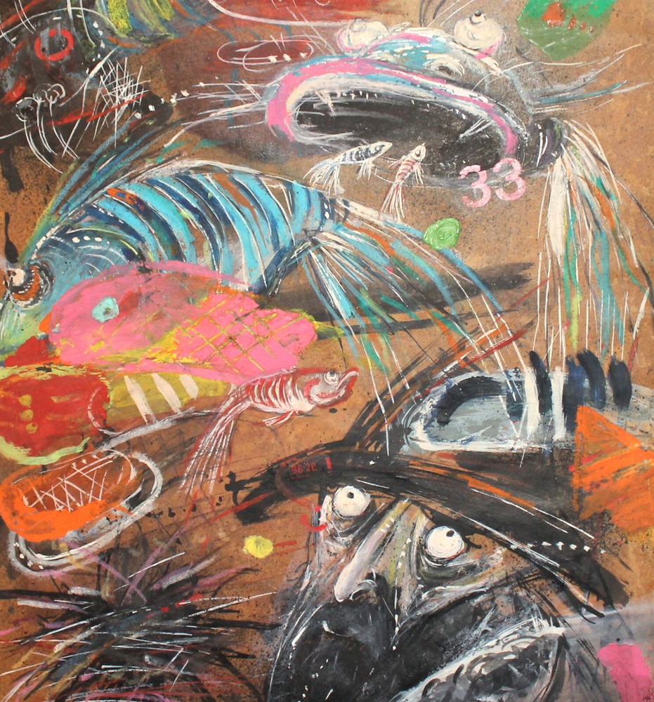 VINTAGE GOUACHE PAINTING ABSTRACT SURREALIST FANTASY FIGURES PORTRAIT
