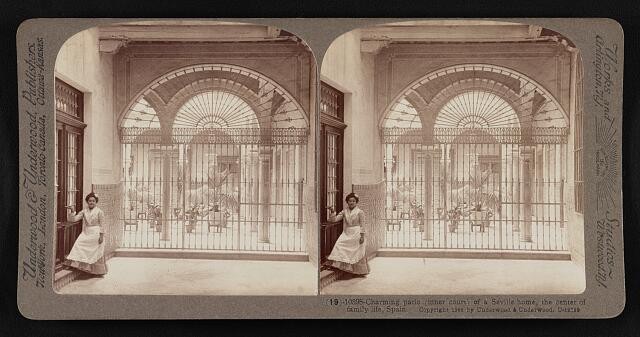 Charming patio of a Seville home, the center of family life, Spain 1908