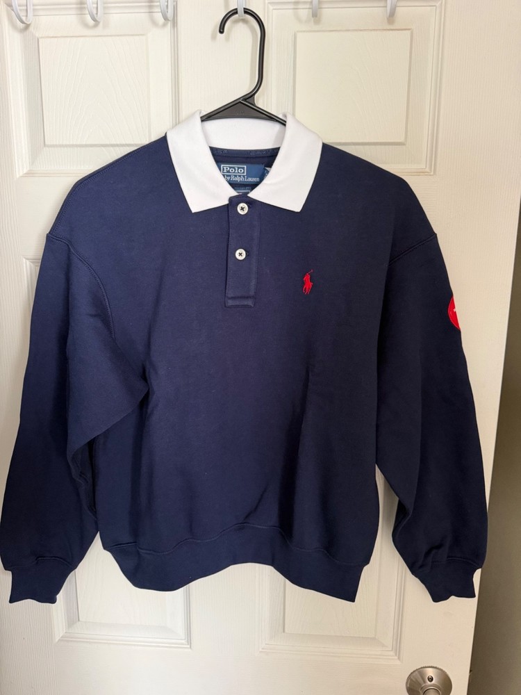 New Polo Ralph Lauren Women's Team USA Polo Collar Fleece Sweatshirt, Blue, XS