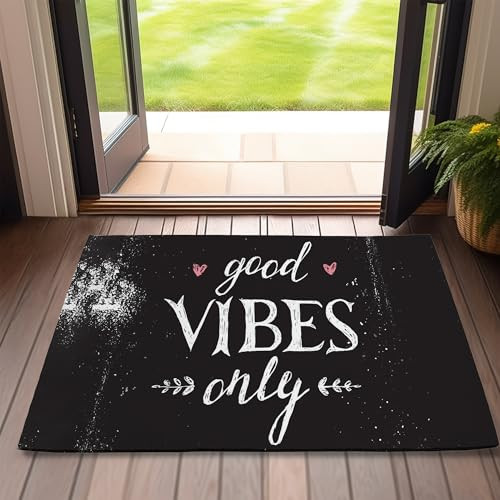 Front Door Mat,Good Vibes Only Indoor Outdoor Entrance,Black Funny Welcome