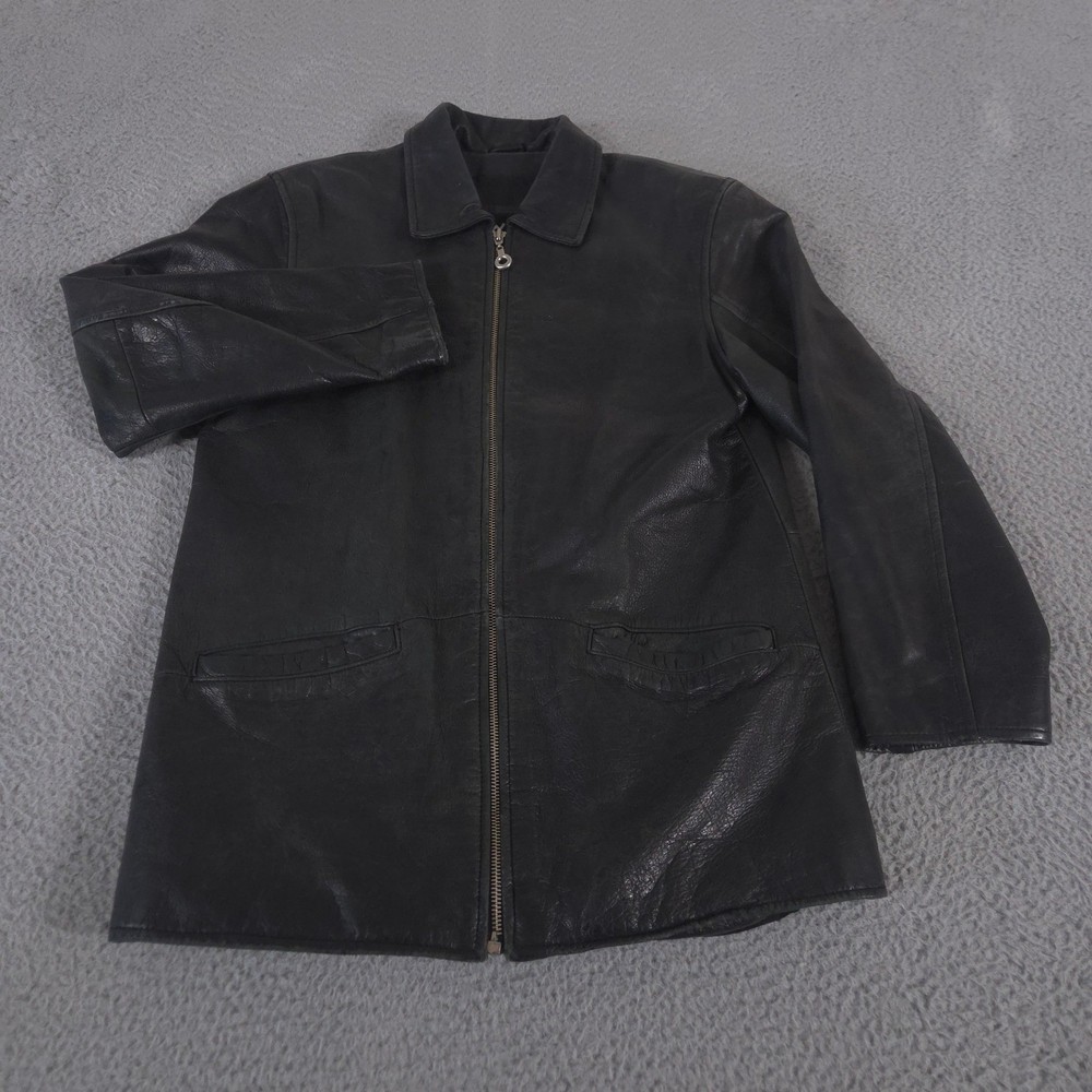 VINTAGE Wilsons Leather Jacket Mens S Black Genuine Leather Zip Up Car Coat 90s