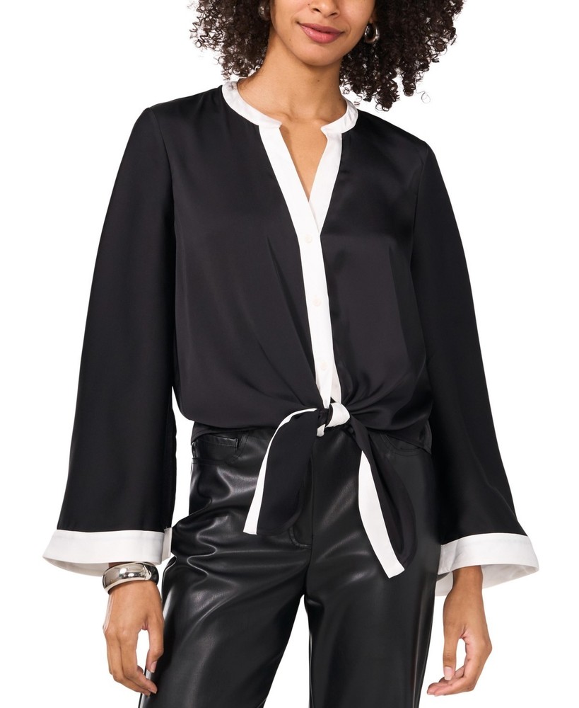 Vince Camuto Women's Tie-Front Button-Front Top Black Size M 2213