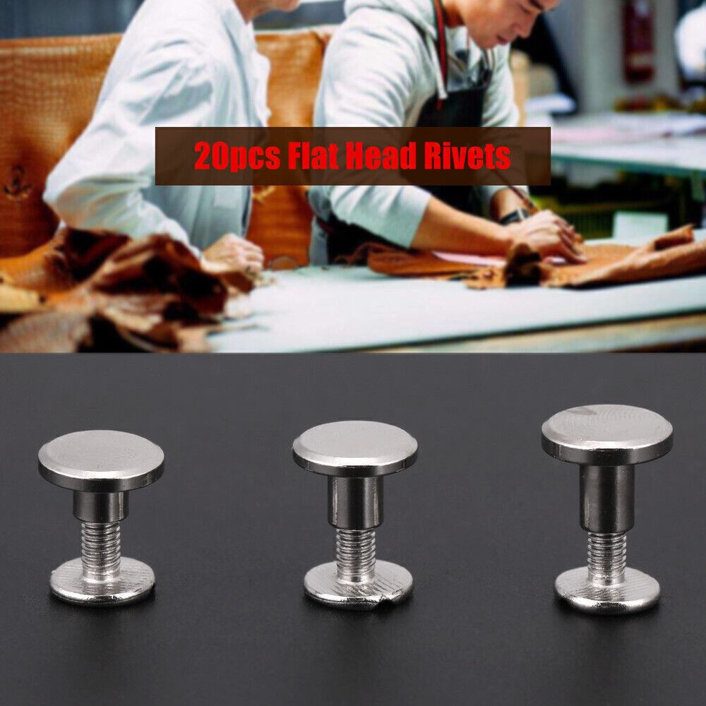 20Pcs/set Brass Threaded Flat Head Nut Nail Rivets Screws Leather Craft Repair