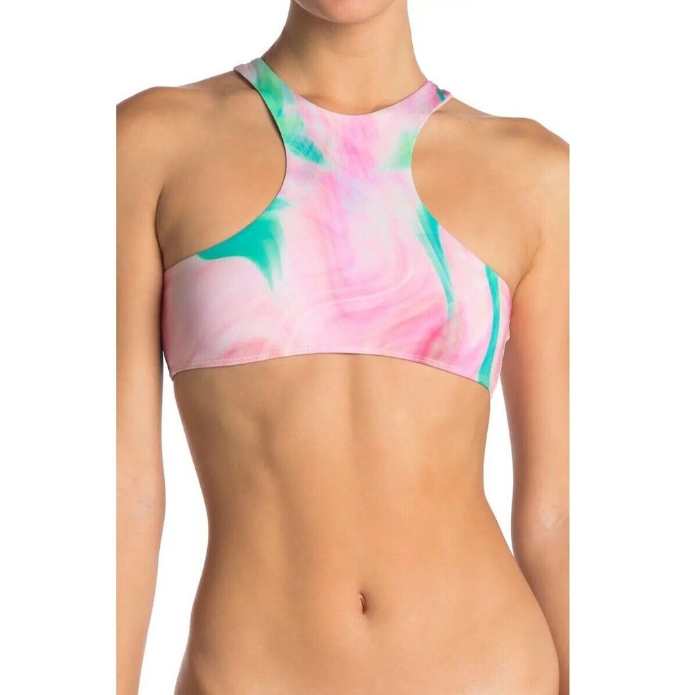 Frankies Bikinis Women Pink Abstract Alexis Halter Swim Bikini Top Size XS