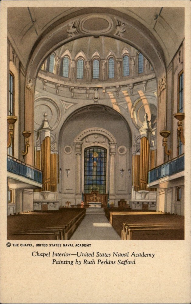 Chapel Interior US Naval Academy Annapolis MD ~Ruth Perkins Safford art postcard