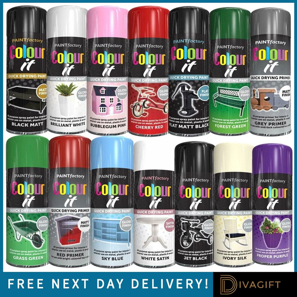 COLOUR IT AEROSOL SPRAY PAINT GLOSS MATT METALLIC WOOD METAL PLASTIC 250ML 400ML