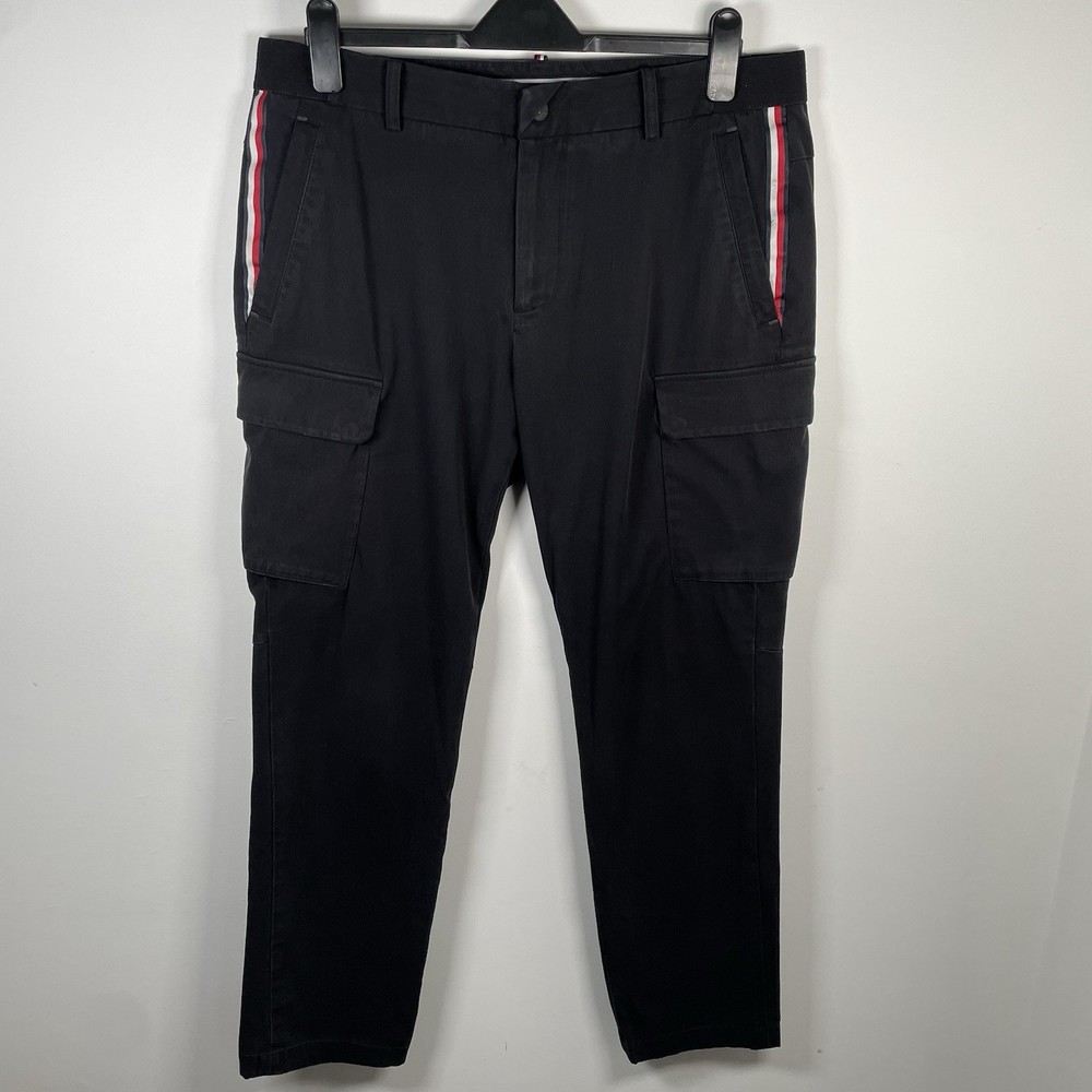 Tommy Hilfiger Men's Black Cargo Trousers W36 L32 Comfort Fit Zip Button Fly